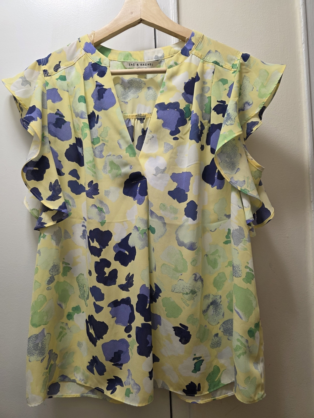 Zac & Rachel Yellow Floral Ruffle Sleeve V-Neck Blouse